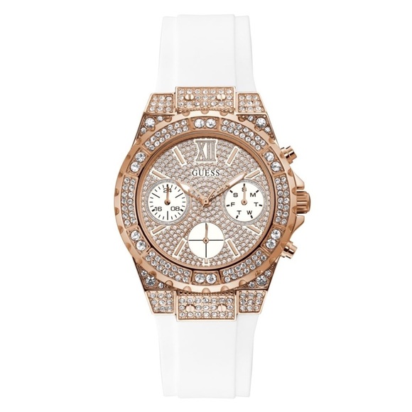 New GUESS Rose Gold-Tone and White Chrono-Look Watch main image 6